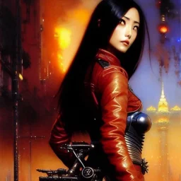 portrait beautiful face 'Adult Alita Riding Shotaro Kaneda's Bike',busty,ancient metal armor balanciaga fashion clothe painting by gaston bussiere, greg rutkowski, yoji shinkawa, yoshitaka amano, tsutomu nihei, donato giancola, tim hildebrandt, oil on canvas, cinematic composition, extreme detail,fit full head inside picture,16k