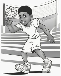 coloring page, depicting a black kid as an Athlete, full body, outline, black and white, highly defined, white background, empty background, cartoon style, coloring book style