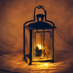 polaroid of swirling embers and steam inside a wrought iron lantern, luminescent glow, moody, tender, photorealistic