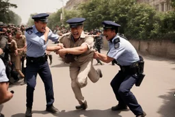 a journalist being arrested by a policeman