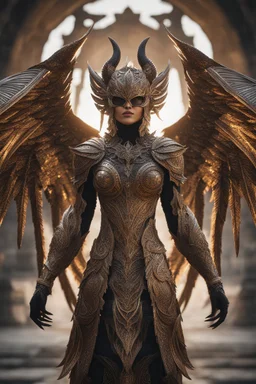 Facing front Monster Demon Wings Full body front glistening oiled shiny, intricate, Exquisite details and textures, highly detailed,photography, sharp focus, tribal background,photography 8k