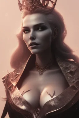 Pamela Andersson as evil queen in black leather, leather, busty, cleavage, angry, stern look. character design by cory loftis, fenghua zhong, ryohei hase, ismail inceoglu and ruan jia. unreal engine 5, artistic lighting, highly detailed, photorealistic, fantasy.