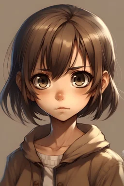 The character of a kids girl With light brown hair and black eyes, short hairfrom anime. attack on titan