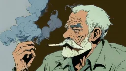 Old man smoking comic style