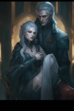 Strahd Von Zarovich and his wife Selene, she has white hair