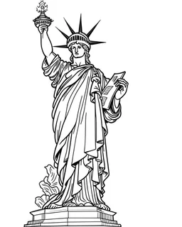 New york city Statue of Liberty coloring page, full body (((((white background))))), only use an outline., real style, line art, white color, clean line art, white background, Sketch style.