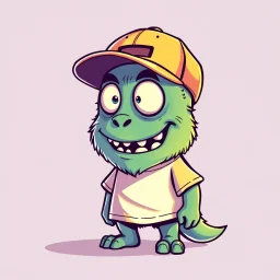 cartoon monster wearing a ballcap and T-shirt on solid color background