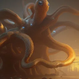 biomorphic octopus morphed with electronic wiring and mixed with lighting, Nanopunk and Biopunk with cyberpunk look,golden hour,MTG, wonderful ambient colors, hyper realistic, unreal engine 5, 8k, uhd, art by Jarosław Jaśnikowski mixed with Sheila Martin mixed with Fletch mixed with Frank Sun mixed with Anna Dittmann mixed with Alena Aenami.