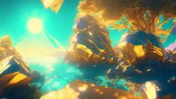 gold crystal cosmic and galactic ambiance hill sky sea ocean space galaxy rocks sunny trees pools surreal, full of details, smooth, bright sunshine，soft light atmosphere, light effect，vaporwave colorful, concept art, smooth, extremely sharp detail, finely tuned detail, ultra high definition, 8 k, unreal engine 5, ultra sharp focus