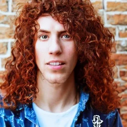 teen, male, with long red curly hair, real photo, soft lighting