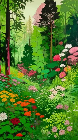 A green forest with flowers painted by Frank Lloyd Wright