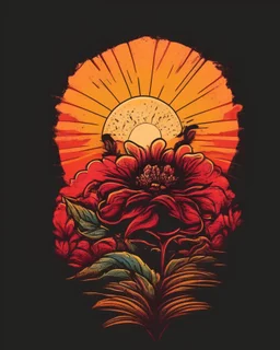 retro sunset flower for T-Shirt design