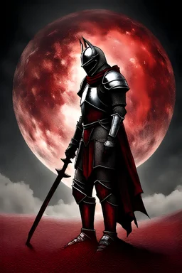 sad knight walking away turning into dust walking away into a bright grey world fading as the world crumbles under as space snaps under his feet with nothing but clouds overhanging him as the world collapses into space with a bloody serpent floating in the air raining red dust that falls to the ground yet never hits the knight with stars in the sky burring like a non Euclidian galaxy with a moon overhead