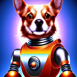 dog fantastic drawing , robot, mechanic, special power, with ball in right hand