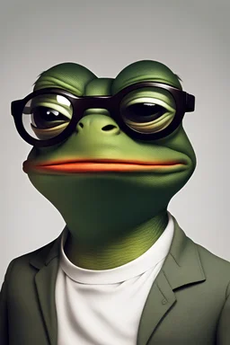 Pepe frog wearing very very thick glasses