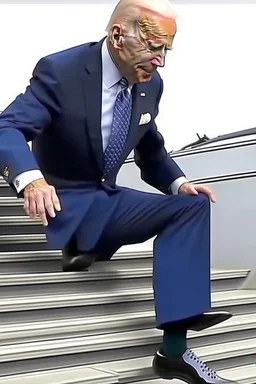 Joe Biden dressed as a wizard stumbling down the steps of air force one