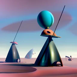 Odd spindle-shaped objects scattered over an arid wasteland in Yves Tanguy style