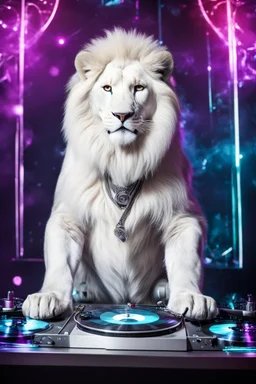 Photography Humanoid White Lion as dj player smusical self expression play dj in disco club