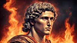 Alexander the Great portrait on a fire background