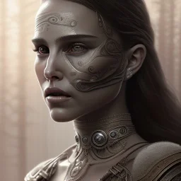 symmetry!! portrait of natalie portman in the style of god of war, machine parts embedded into face, intricate, elegant, highly detailed, digital painting, artstation, concept art, smooth, sharp focus, illustration, art by artgerm and greg rutkowski and alphonse mucha, 8 k