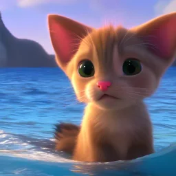 Cute cat walking on the ocean