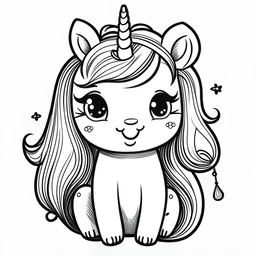 create a cute unicorn illustration black outlined with white background and clear line art and complete