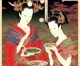 An elf queen feeds, ukiyo-e