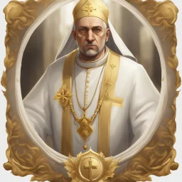 game avatar, man, portrait, pope priest, religion, white robe, gold, medieval