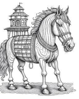 The Trojan Horse. realistis tatto sketch style, white background, profesional tatto sketch