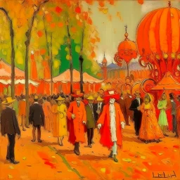 An orange colored oily carnival painted by Claude Monet