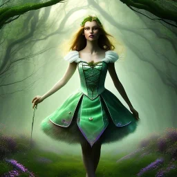 delicate hands with thumbs up, halo, upper body of dark celtic alice in wonderland, fast walker, as a brunette young cute feminine woman, short hair, green forest background, pond, mega flowers,peacock,sun light