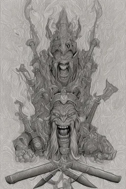 coloring book page of a gigantic troll holding a sword