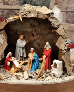 Nativity scene bomb rubble