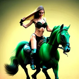 fullbody portrait of beautiful booty busty with big green eyes woman riding a horse by Rafael 8k