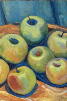 Abstract impasto oil painting of an apples on a table cezanne