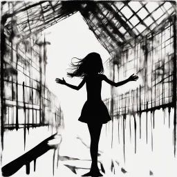 B/W A silhouette of girl between the age of 21-24 afraid white background