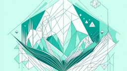 Design a Line Art illustration with geometric shapes portraying conscious breathing and ice immersion. Emphasize serene expressions and use a palette of light blue, mint green, and white for tranquility. Aim for a minimalist yet transformative depiction.