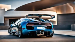 Rear View A stunningly realistic (((Bugatti x Dodge))), intricate detail and perfection in every surface, glimmering metal and luxurious contours, a (perfect model) for a desktop wallpaper fit for high resolution screens, evoking a sense of futuristic elegance in a (4K cinematic atmosphere).