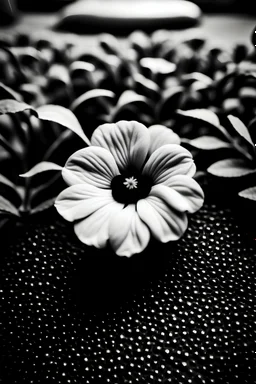 a lonely petunia on the ground.This image is intended to be colored in by an adult, so use the colors black and white accordingly