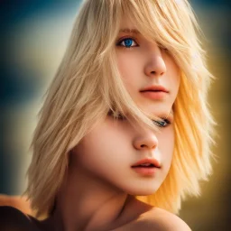 masterpiece, best quality, beautiful boy, beautiful girl, blond flutter hair, highly detailed body, sun light, 4K, RAW, depth of field, high contrast, realistic details, 150mm