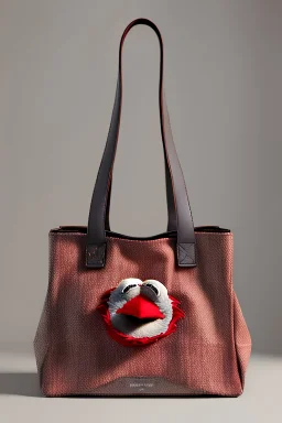 pret a porter bag made with muppet fabric, Sesame Street style, fashion photo studio, clean background, unreal engine 5, ray tracing, RTX, lumen lighting, ultra detail, volumetric lighting, 3d.