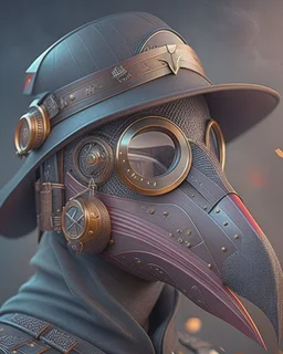 Best quality, masterpiece, ultra high definition,Futuristic, cyberpunk, Plague doctor mask, Comic style