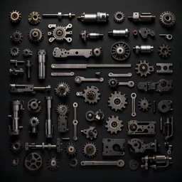 mechanical parts, black background