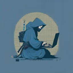 minimalistic hacker in the style of hokusai