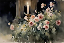 Night, flowers, gothic influence, john singer sargent watercolor paintings