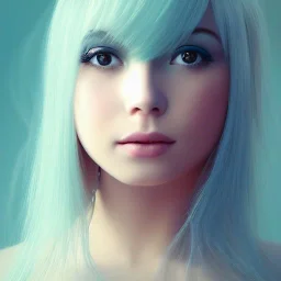 portrait girl look beautiful like shy, hyper details, 8k, realistis, rekfleksi, rtx, eye looks ocean blue, sort hair, glow, very cool expresion