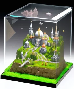 Tiny dioramas incased in a glass cube