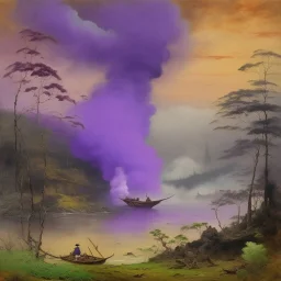 A purple Japanese empire with a toxic river and noxious smoke painted by George Inness