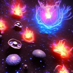 Spherical Frost metal magic armoured lightning Mycelium MUSHROOMS stars galaxy SPACE lANDSCAPE BURNING IN BLUE FLAMES hellfire abyss math chaos blob