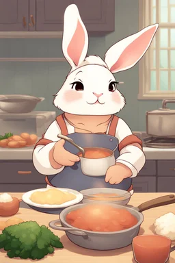 Cute chubby bunny floppy ears adventurer dnd cooking art realism